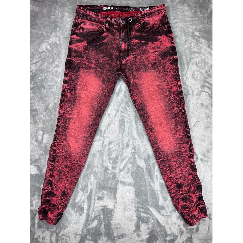 Jordan Craig Mens Slim Fit Acid Wash Jeans Red Black Drawstring 36x32 JJ211